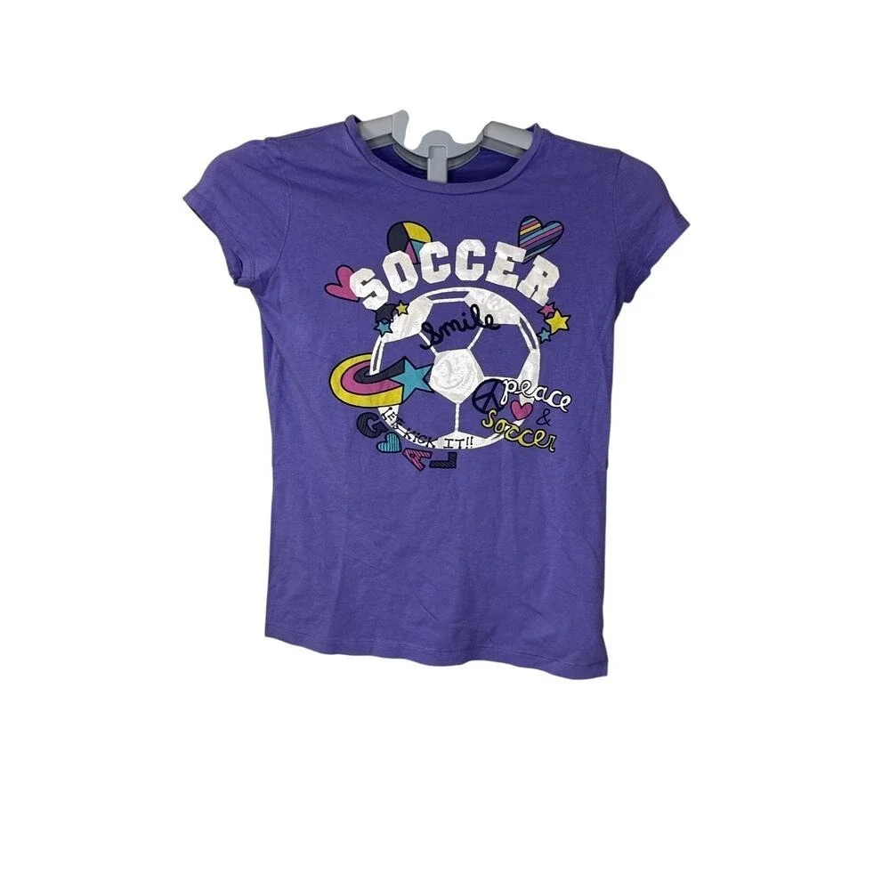 Old Navy Purple Short Sleeve Tee Soccer Graphic‎ Girls Size 16