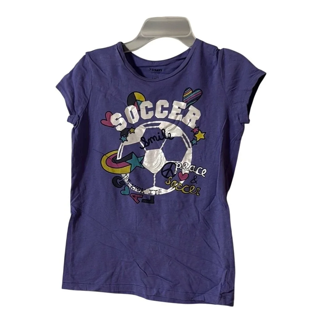 Old Navy Purple Short Sleeve Tee Soccer Graphic‎ Girls Size 16