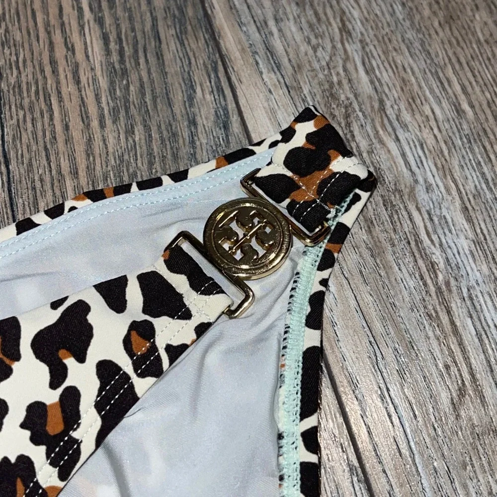 Tory Burch‎ Leopard Print Bikini Bottom Gold Logo Hardware Animal Print Small