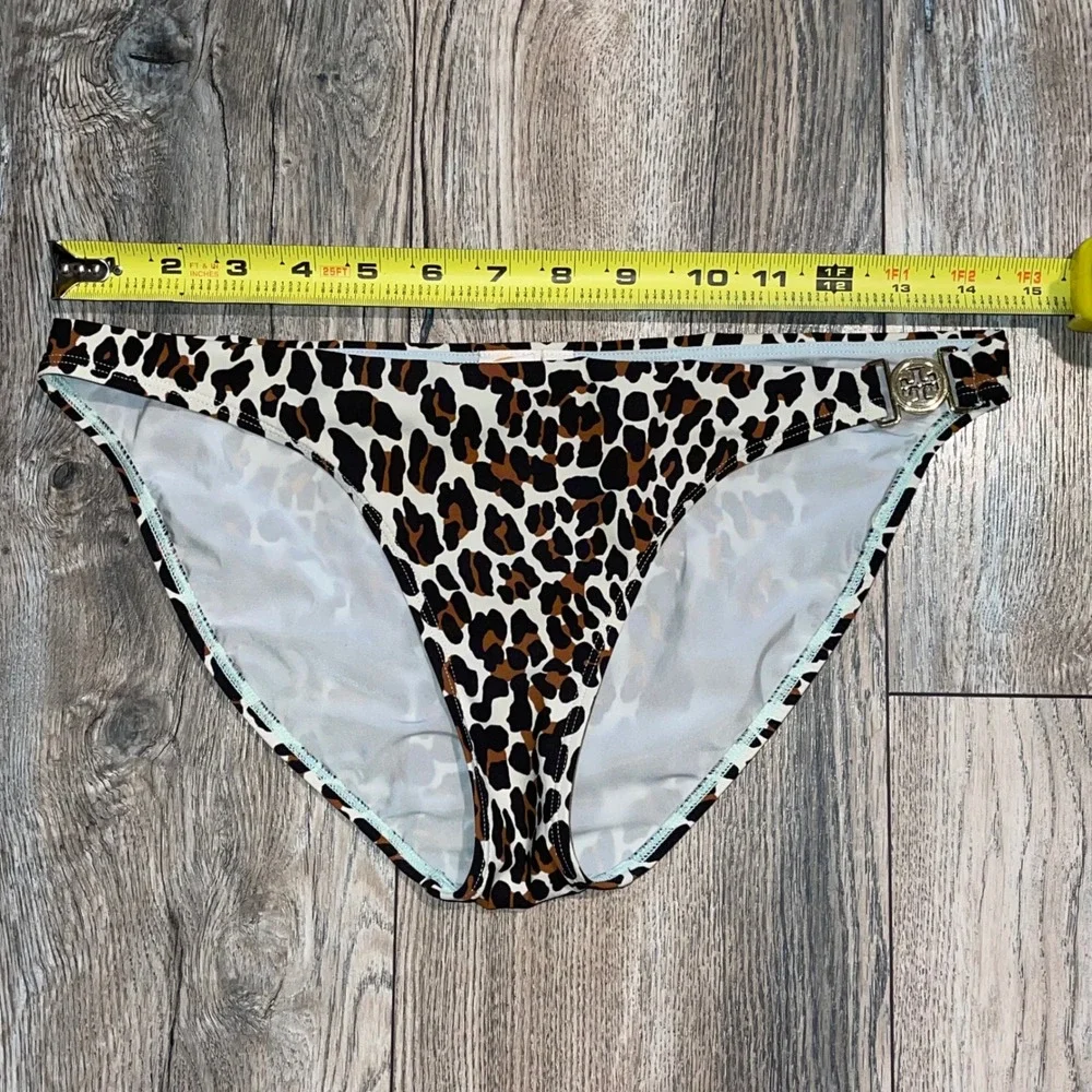 Tory Burch‎ Leopard Print Bikini Bottom Gold Logo Hardware Animal Print Small