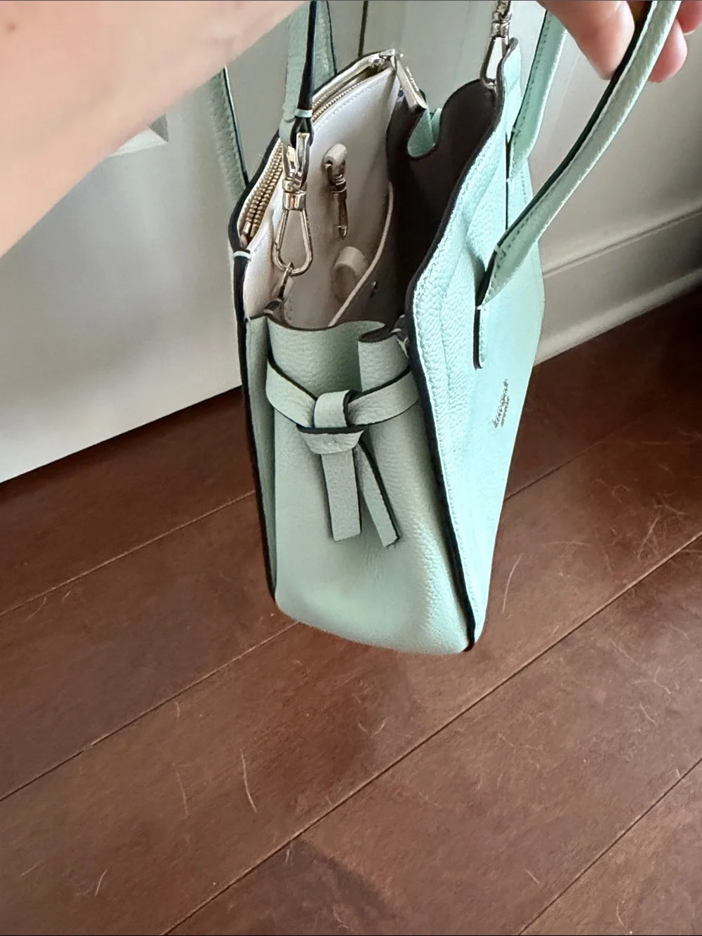 kate spade mint green pebbled leather satchel with gold hardware