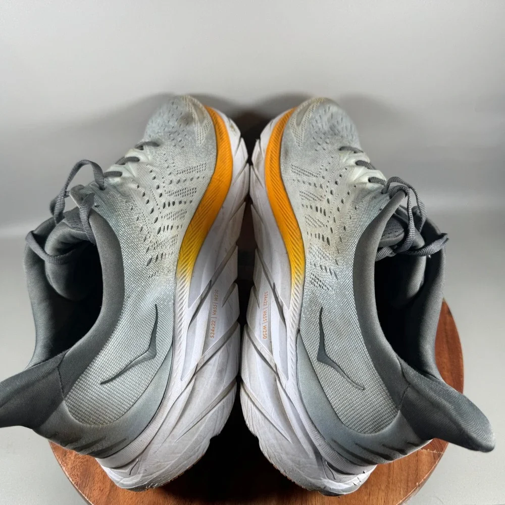 Hoka One One Clifton 8 Mens 15 Grey Orange Road Running Shoes Low Top Sneakers