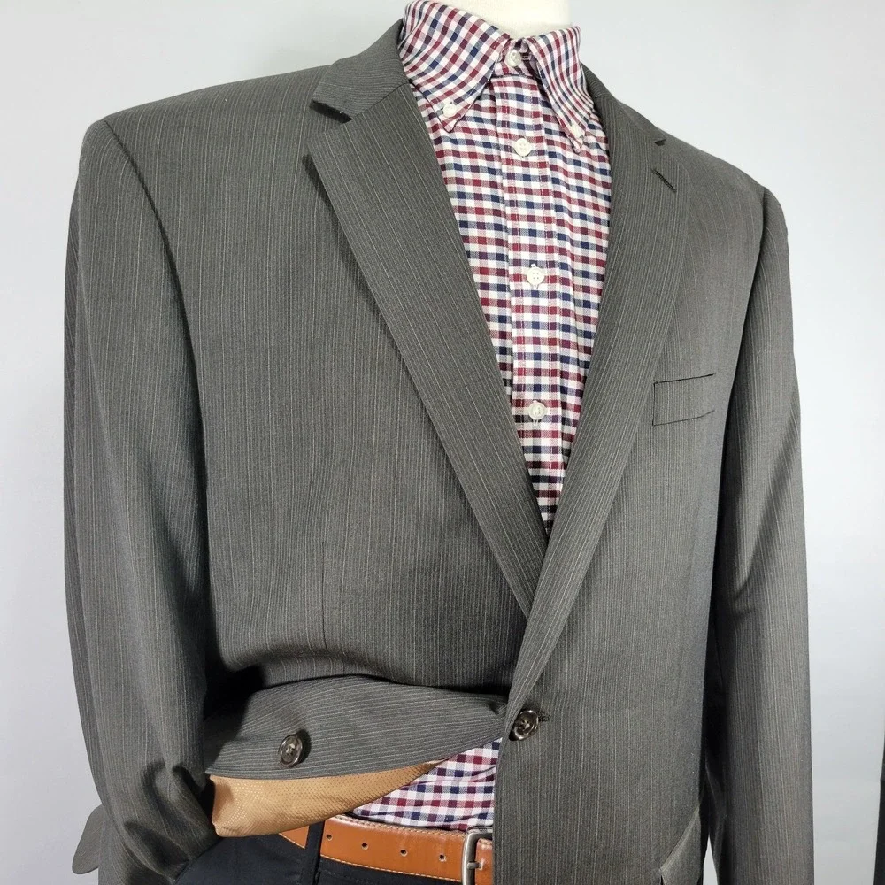 Michael Kors Men's Sport Coat Blazer Two Button‎ Olive Brown Striped Wool Sz 48L