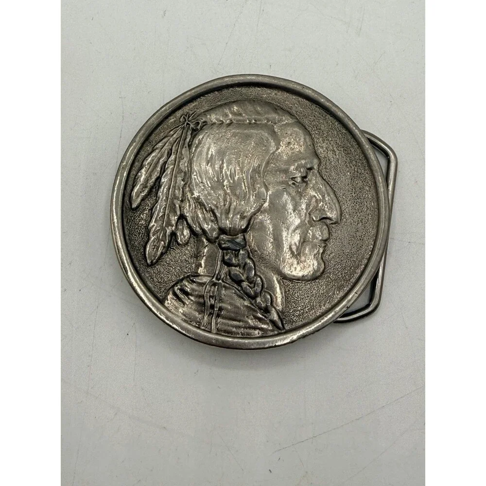 Vintage Silver Metal Type Indian Head Buffalo Nickel Belt Buckle Chief # 2064