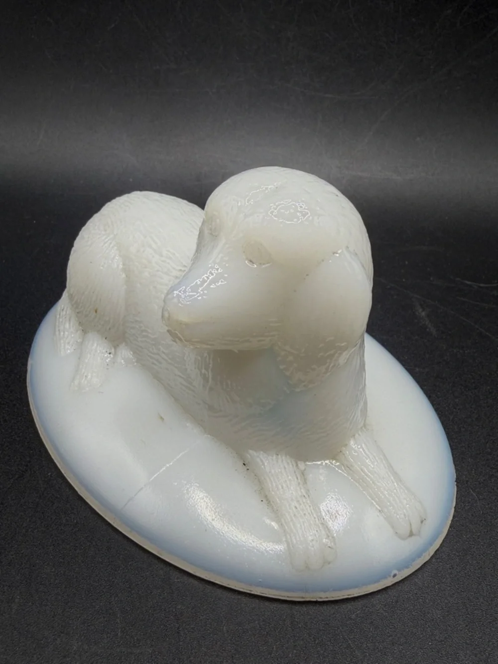 Vintage White Milk Glass Dog on Nest Lid, Collectible Cottagecore Home Decor