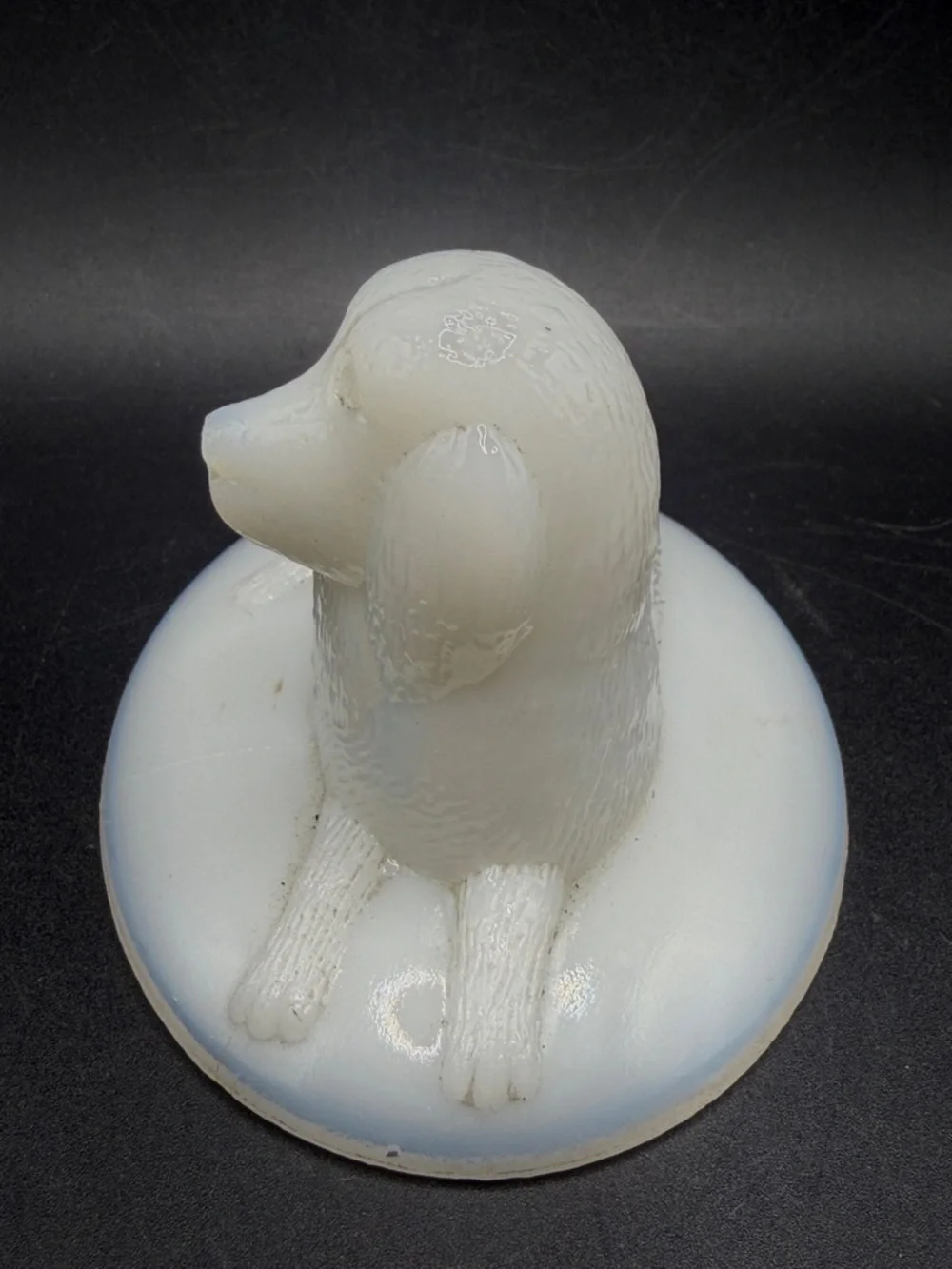 Vintage White Milk Glass Dog on Nest Lid, Collectible Cottagecore Home Decor