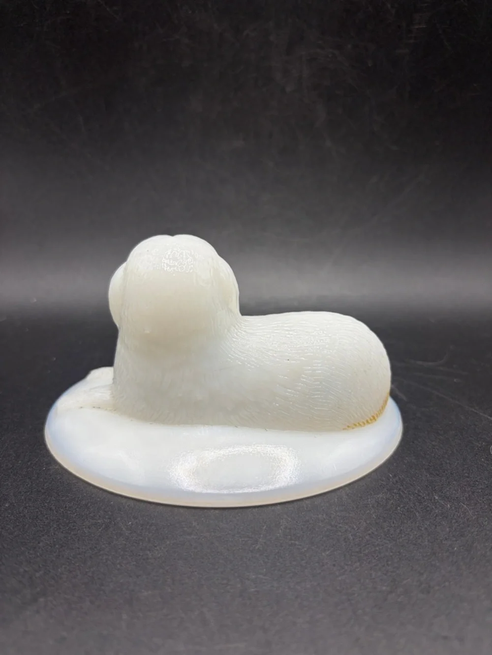 Vintage White Milk Glass Dog on Nest Lid, Collectible Cottagecore Home Decor
