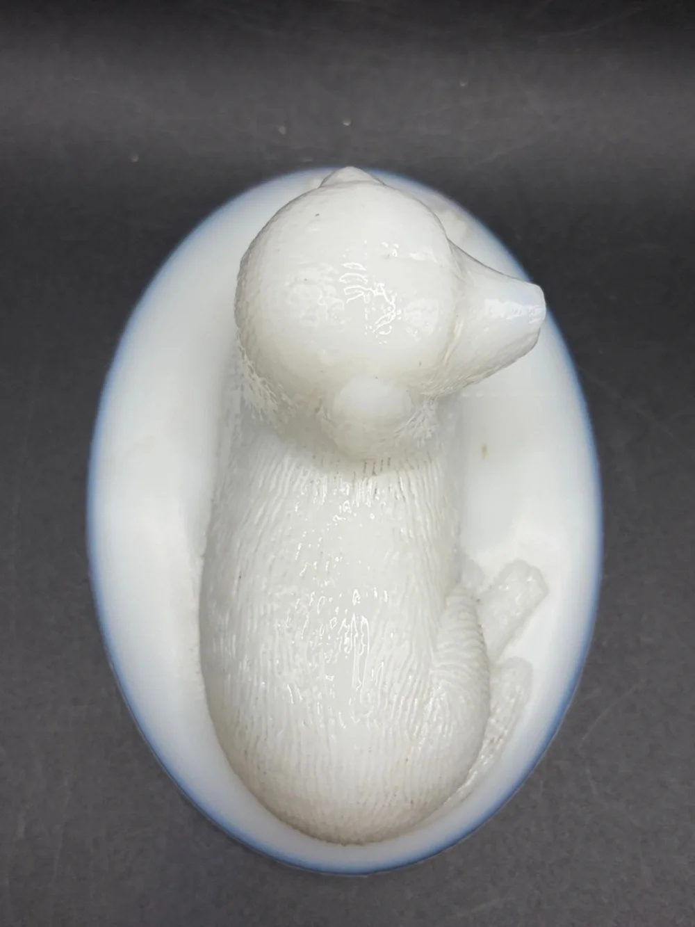 Vintage White Milk Glass Dog on Nest Lid, Collectible Cottagecore Home Decor