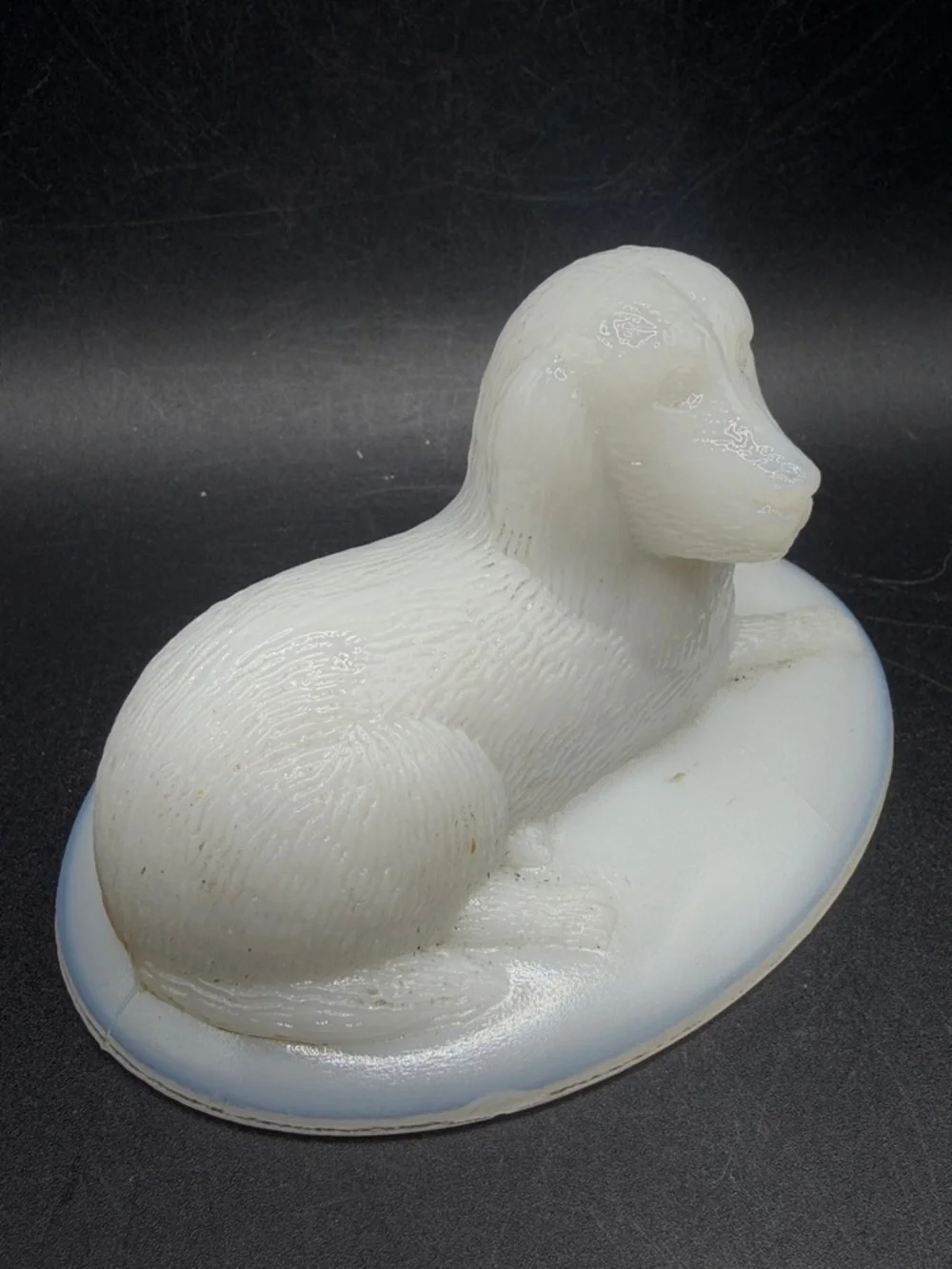 Vintage White Milk Glass Dog on Nest Lid, Collectible Cottagecore Home Decor