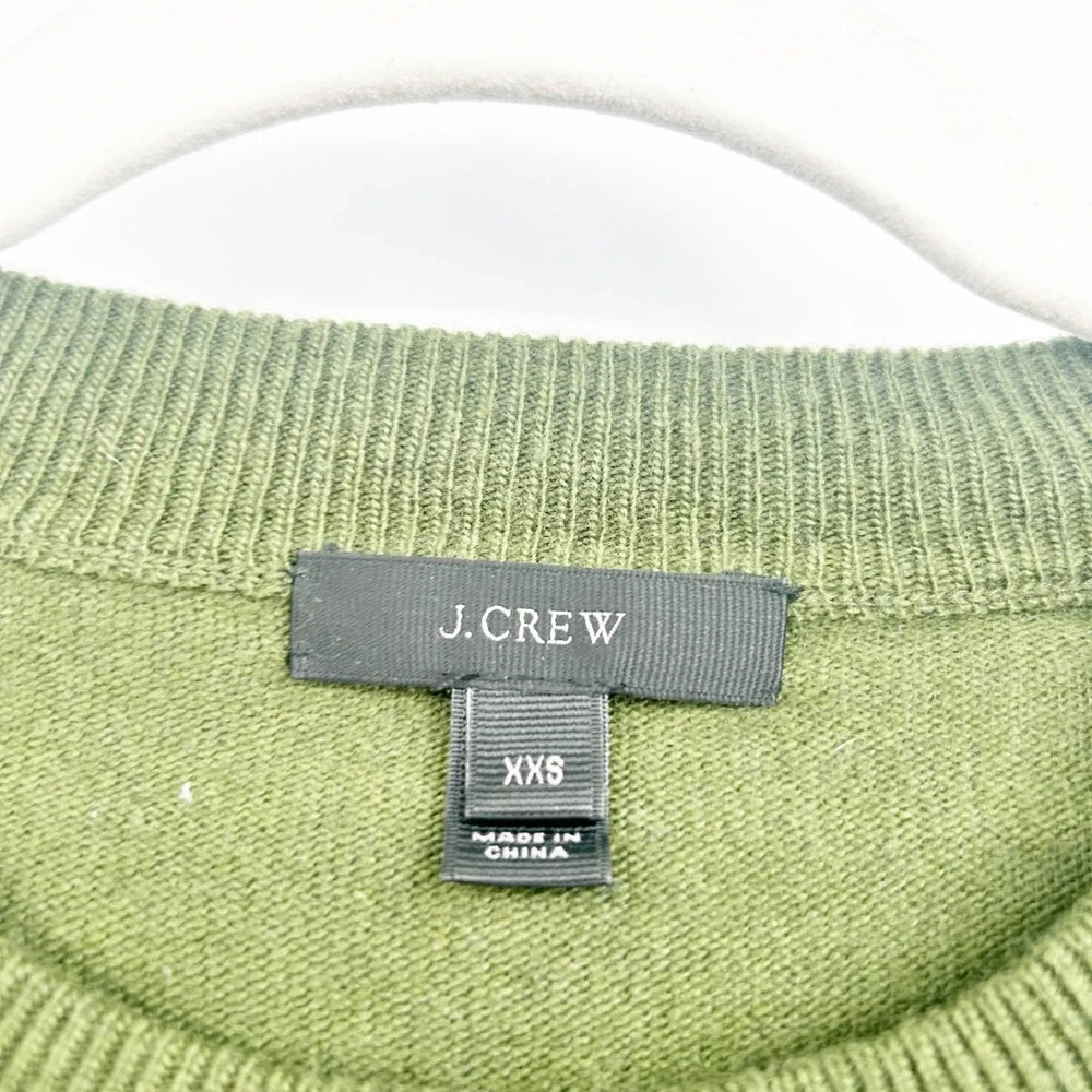 J. Crew Womens‎ Moss Green Wool Blend Tiered Ruffle Sleeve Preppy Sweater XXS