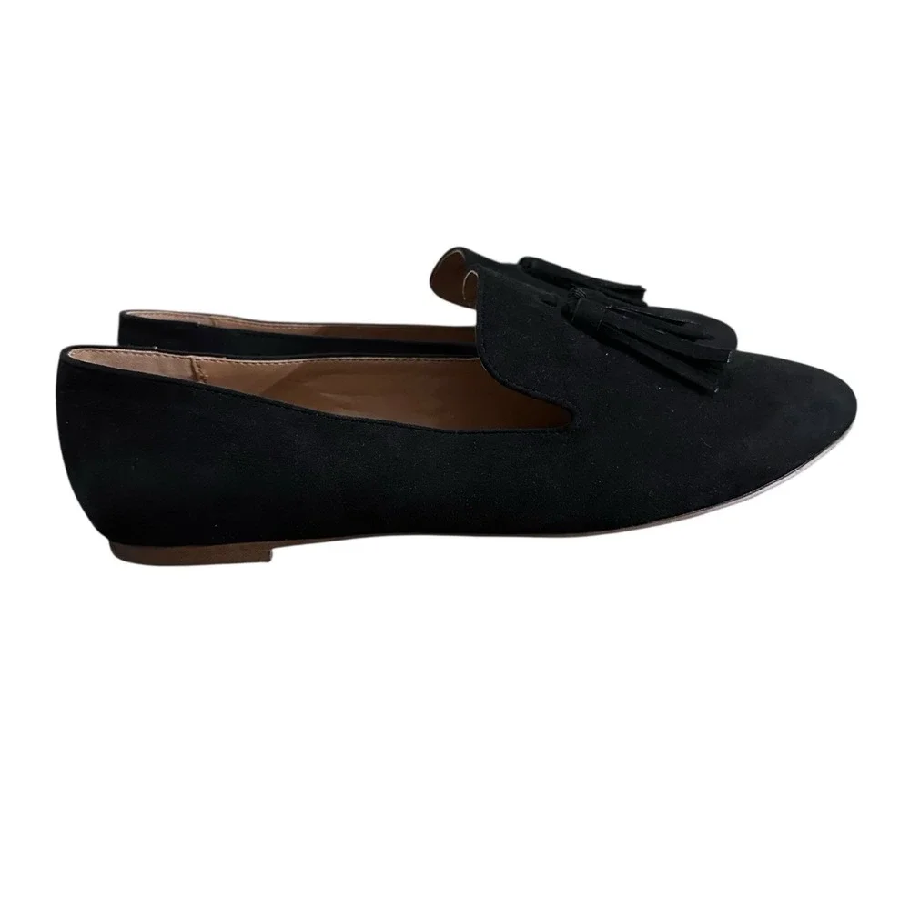 J Crew Cora Faux Suede Tassel Preppy Slip On Ballet Flats Loafers Women's 10.5 M