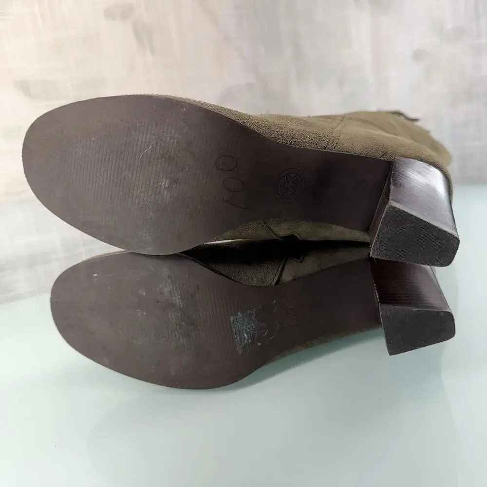 Michael Kors Burke Knee High Suede Boots Sz 7.5 Equestrian Chic Block‎ Heel