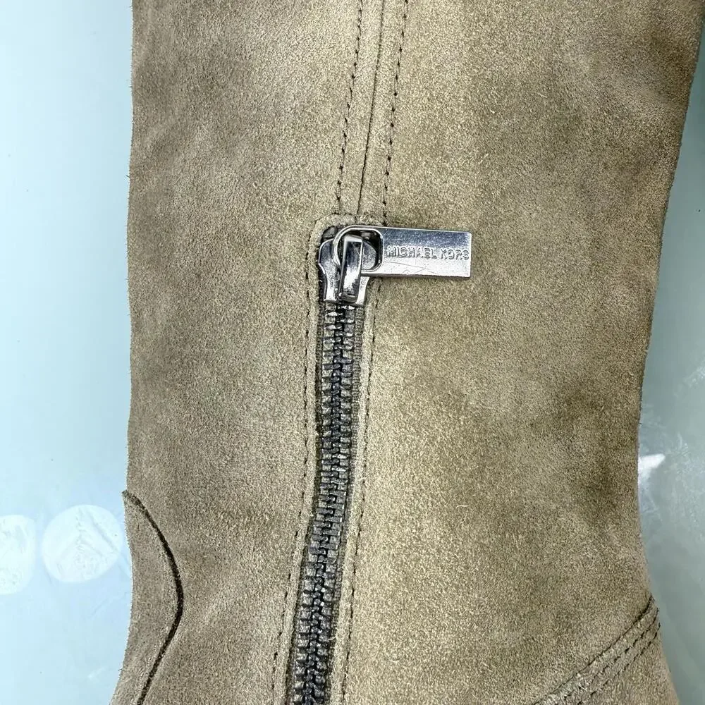 Michael Kors Burke Knee High Suede Boots Sz 7.5 Equestrian Chic Block‎ Heel