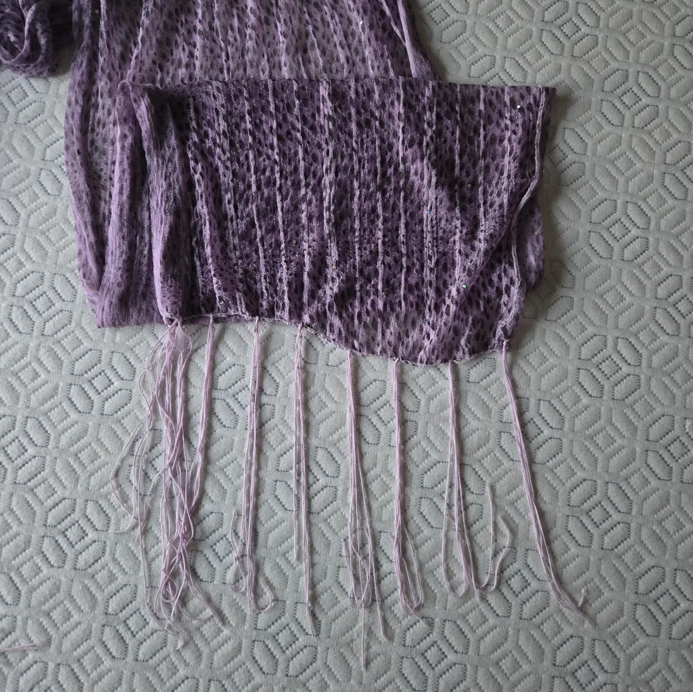 Elegant Purple Scarf With Sequen Accents And Fringe