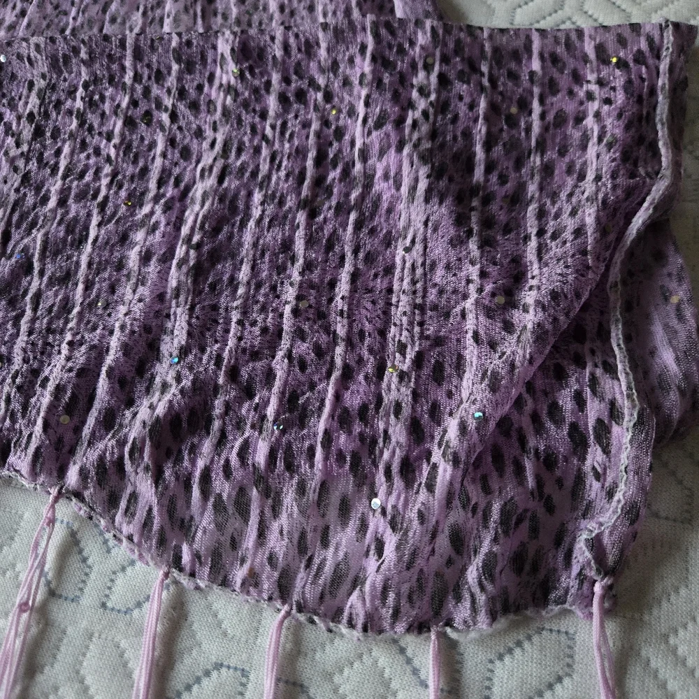 Elegant Purple Scarf With Sequen Accents And Fringe