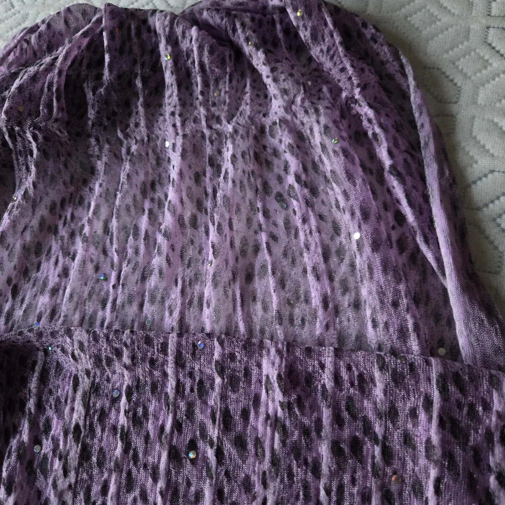 Elegant Purple Scarf With Sequen Accents And Fringe