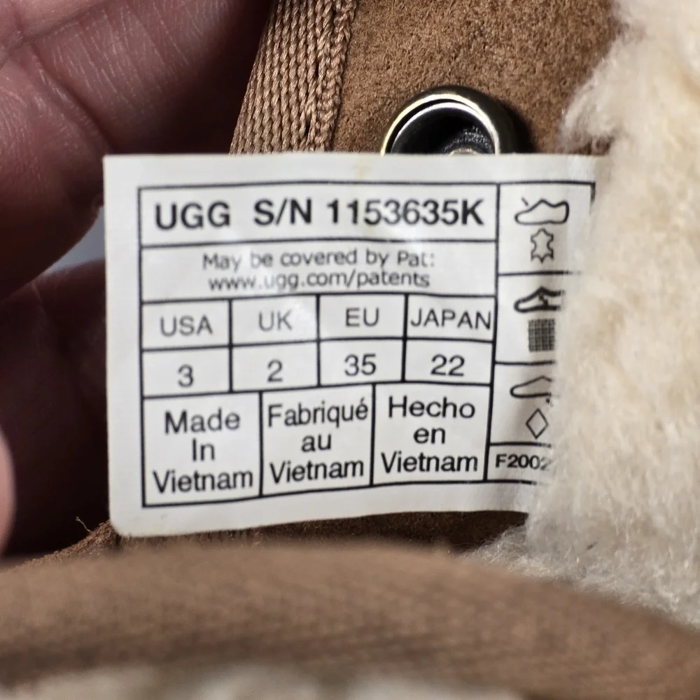UGG JONA CONFETTI LOGO MINI BOOTS -CHESTNUT SUEDE -UGGPURE LINED - KIDS US 3