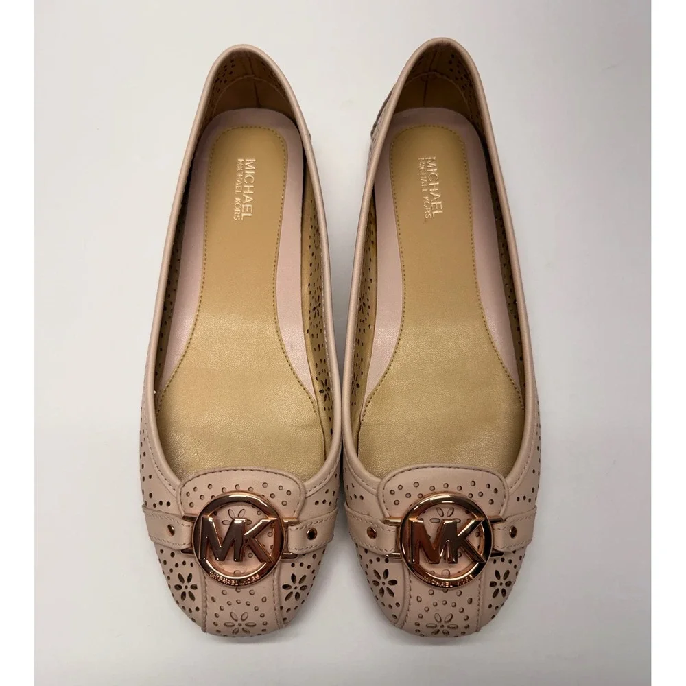 Michael Kors Fulton Moc Blush Pink Perforated Leather Ballet Flats Rose Gold MK
