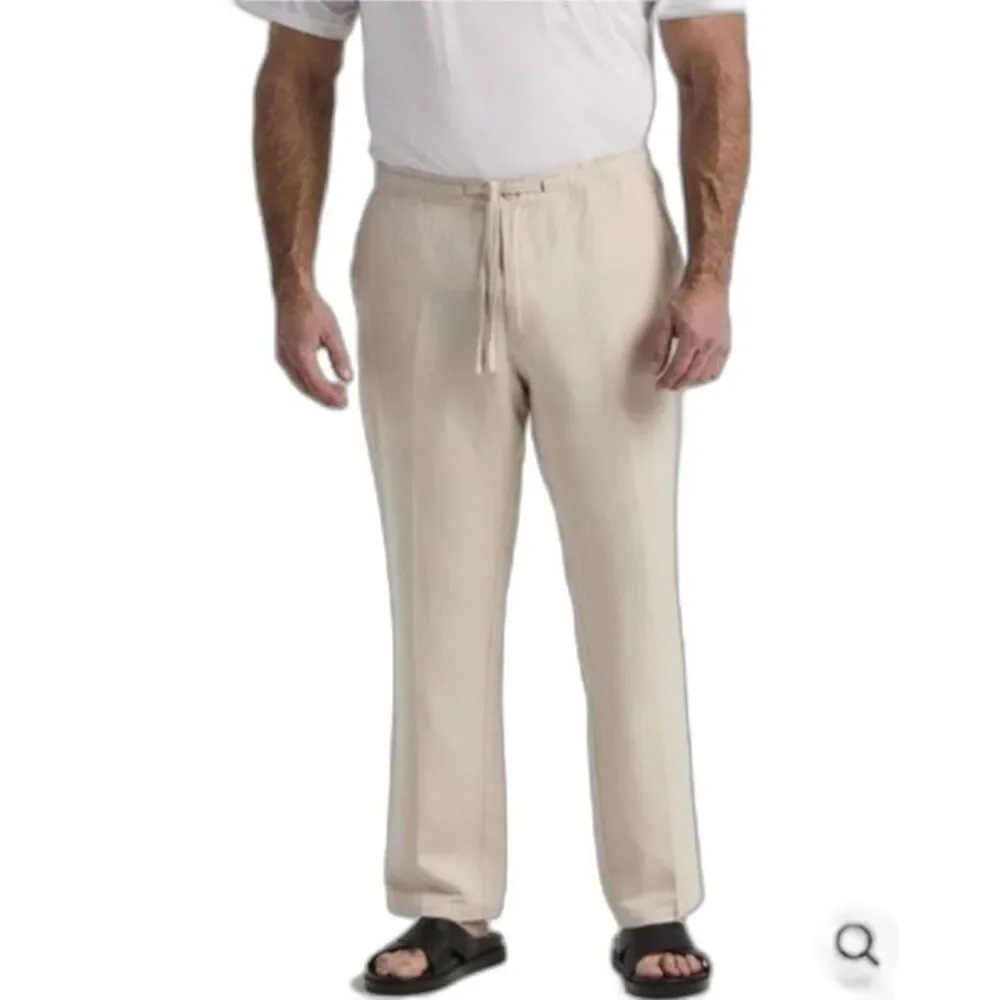 Cubavera Men's NWOT Light Tan Linen Blend Relaxed Drawstring Pants Size 3XB