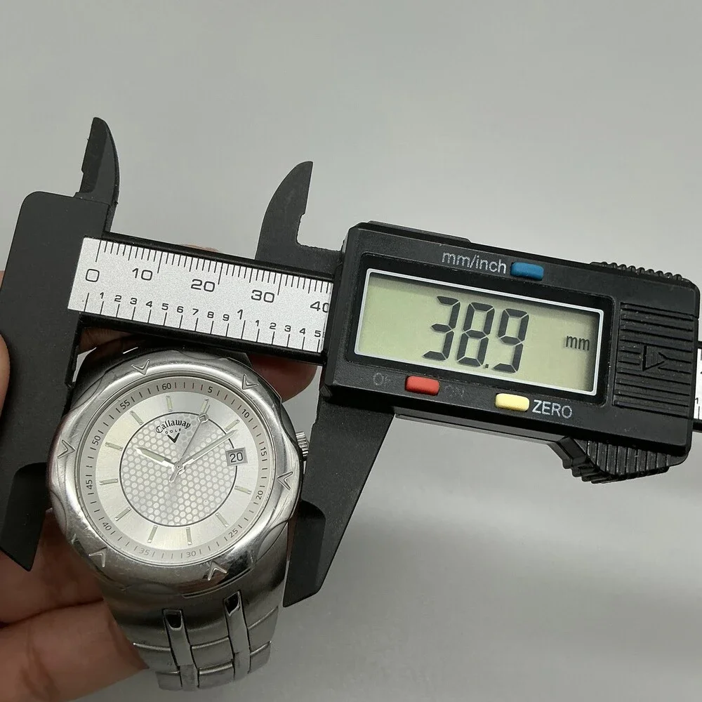 Callaway CY2003 Mens Watch 39mm Silver Tone Stainless Date New Battery 6.75