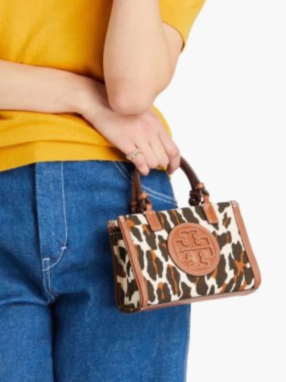 Tory Burch Leopard Print Leather-Trim Crossbody in Brown and Cream