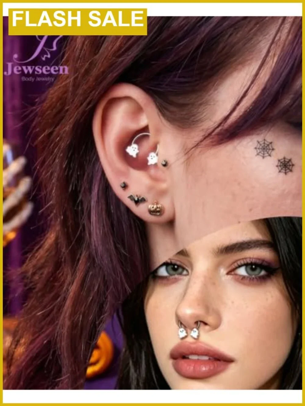 16g Stainless Steel Skull Spider Septum Daith Cartilage Earring