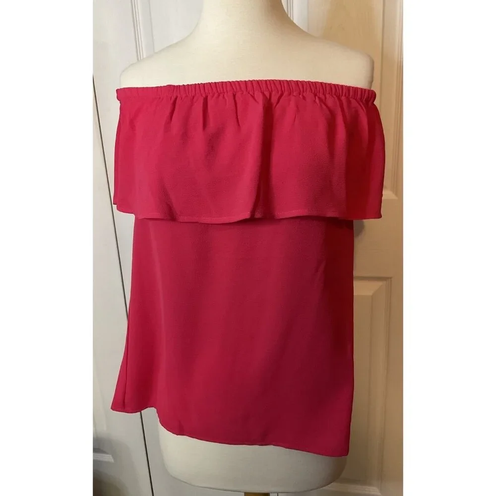 Michael Kors Deep Hot Pink Off Shoulder Ruffle Top Blouse Small New $98 Romantic