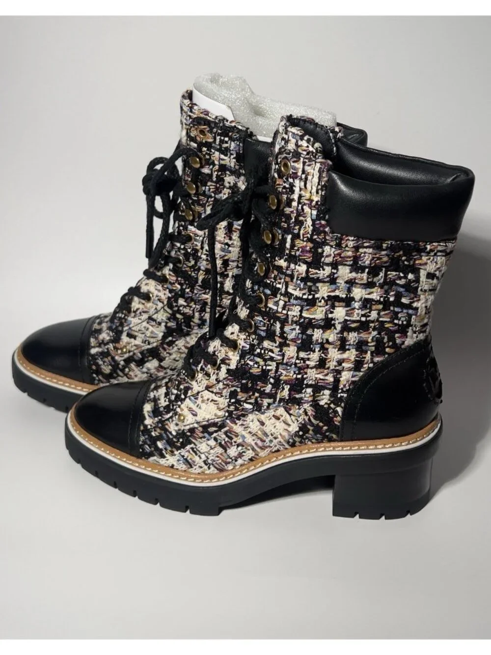 Tory Burch Tweed Leather Lace-Up Ankle Boots Women’s 7.5 New in Box