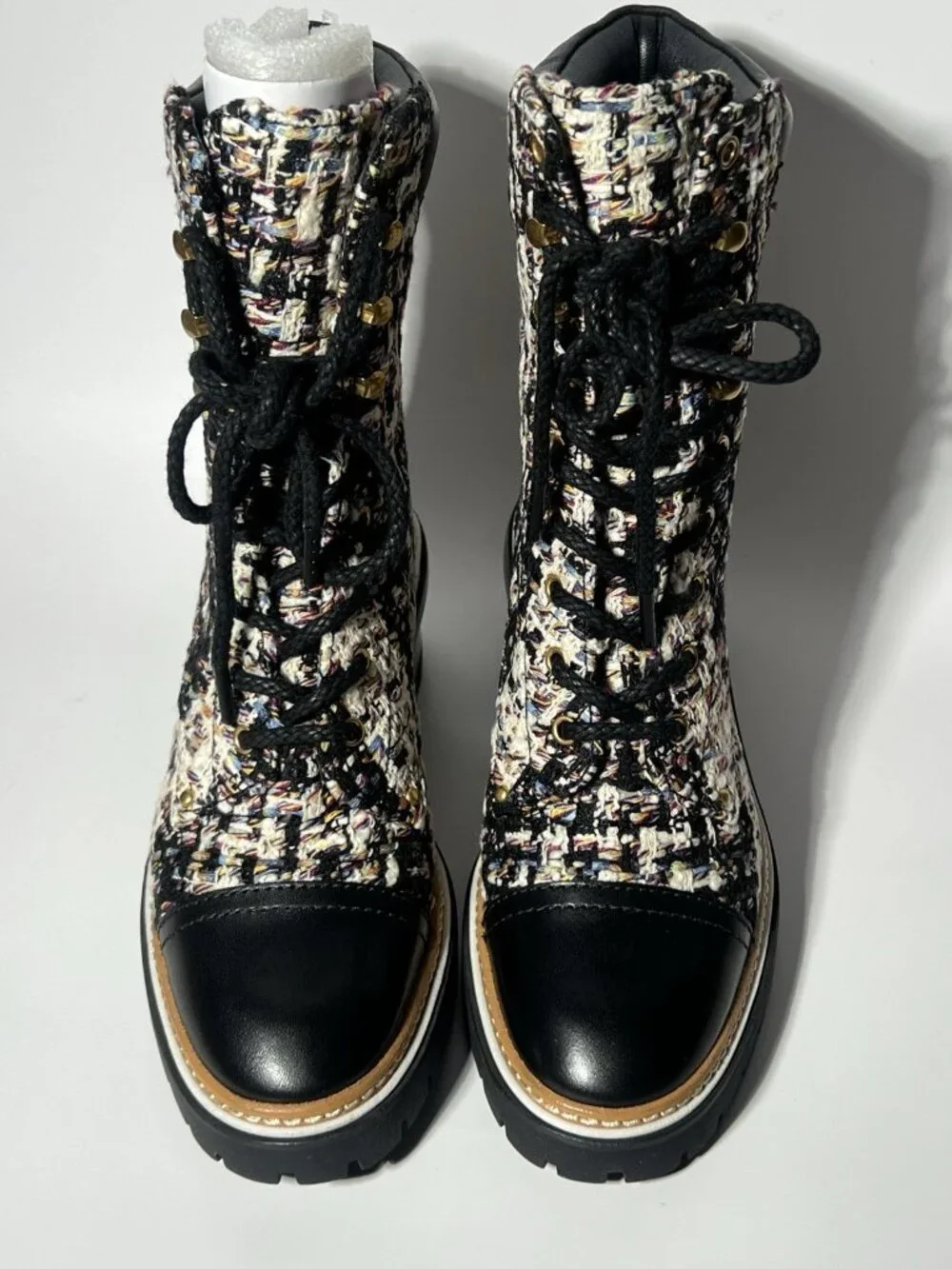 Tory Burch Tweed Leather Lace-Up Ankle Boots Women’s 7.5 New in Box