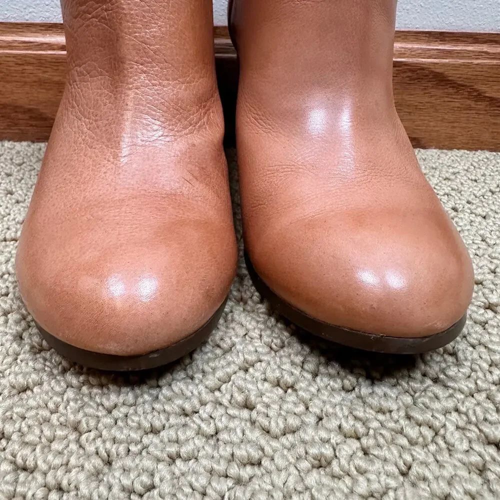 LaTigo Leather Ankle Booties Healed Slip On Tan Camel Women's 6 Western Boho