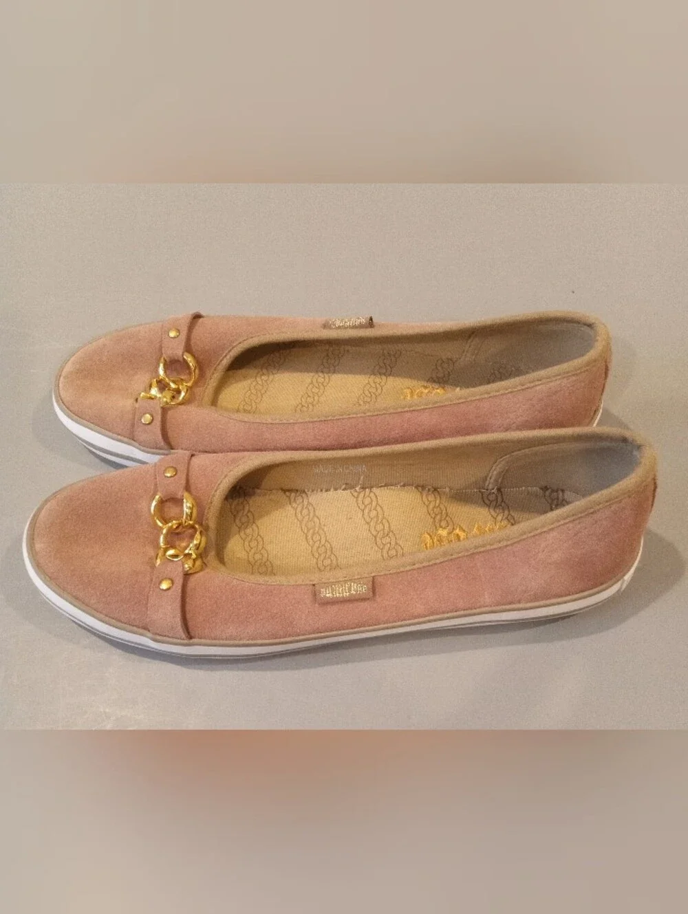 Punkrose Pink Suede Loafers with Gold Chain Accent Women's Size 9