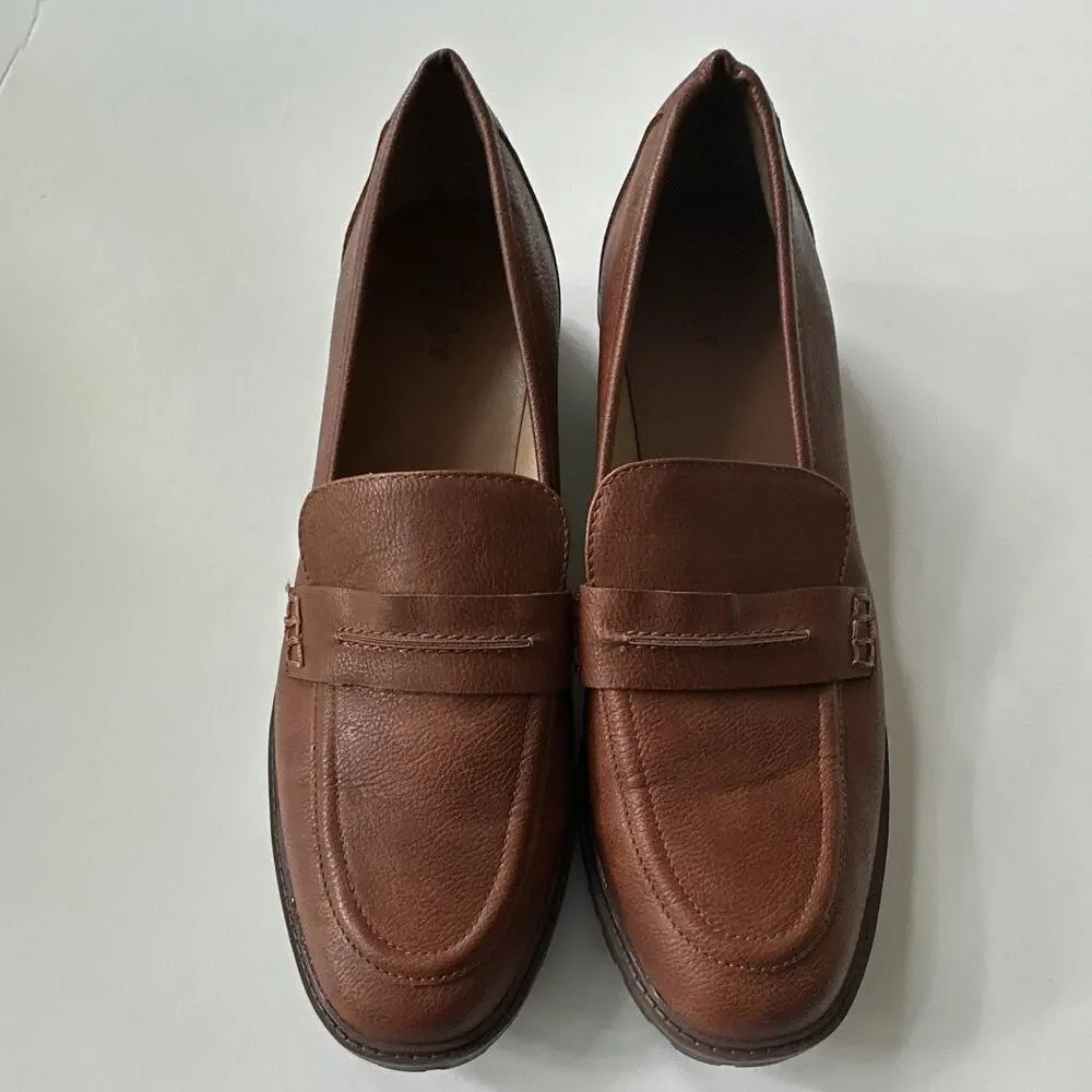 Style & Co Womens Wandaa Dress Loafers 11 M Brown Slip-On Toe Strap Accent EUC