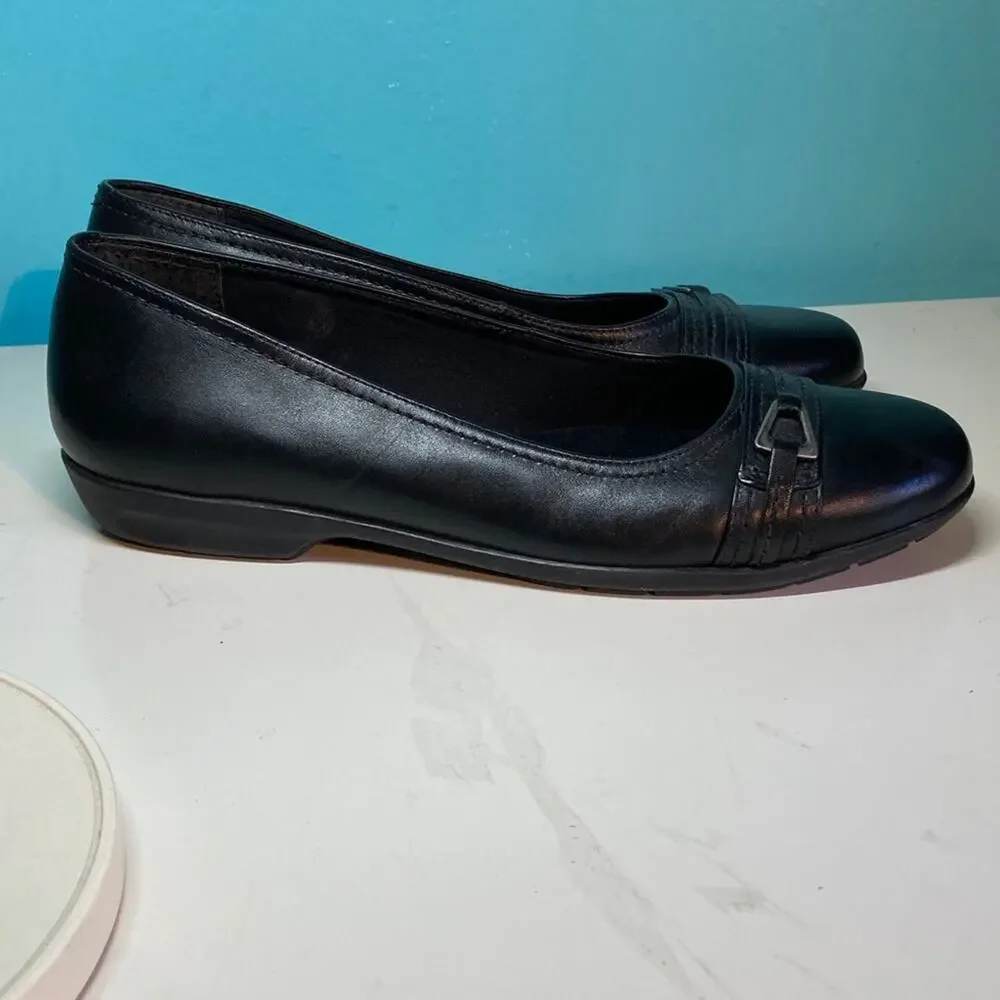 Walking Cradles 10 Black Leather Flats Comfort Square Toe Slip On Low Heel