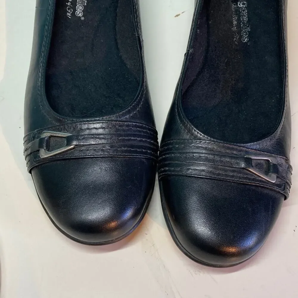Walking Cradles 10 Black Leather Flats Comfort Square Toe Slip On Low Heel