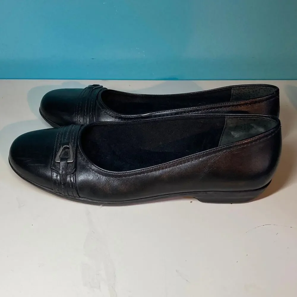 Walking Cradles 10 Black Leather Flats Comfort Square Toe Slip On Low Heel