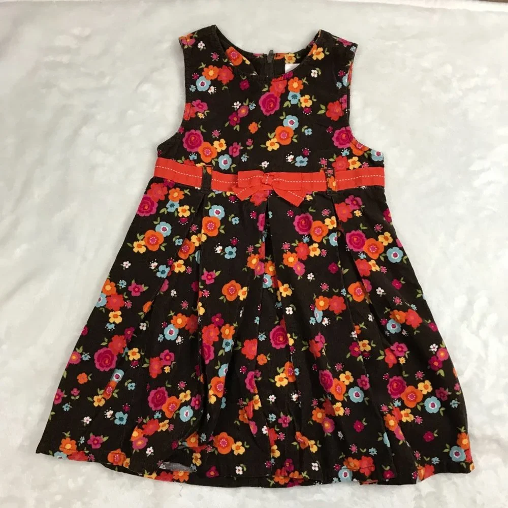 Gymboree 100% Cotton Corduroy‎ Floral A-Line Dress Lightweight Girl's Size 6