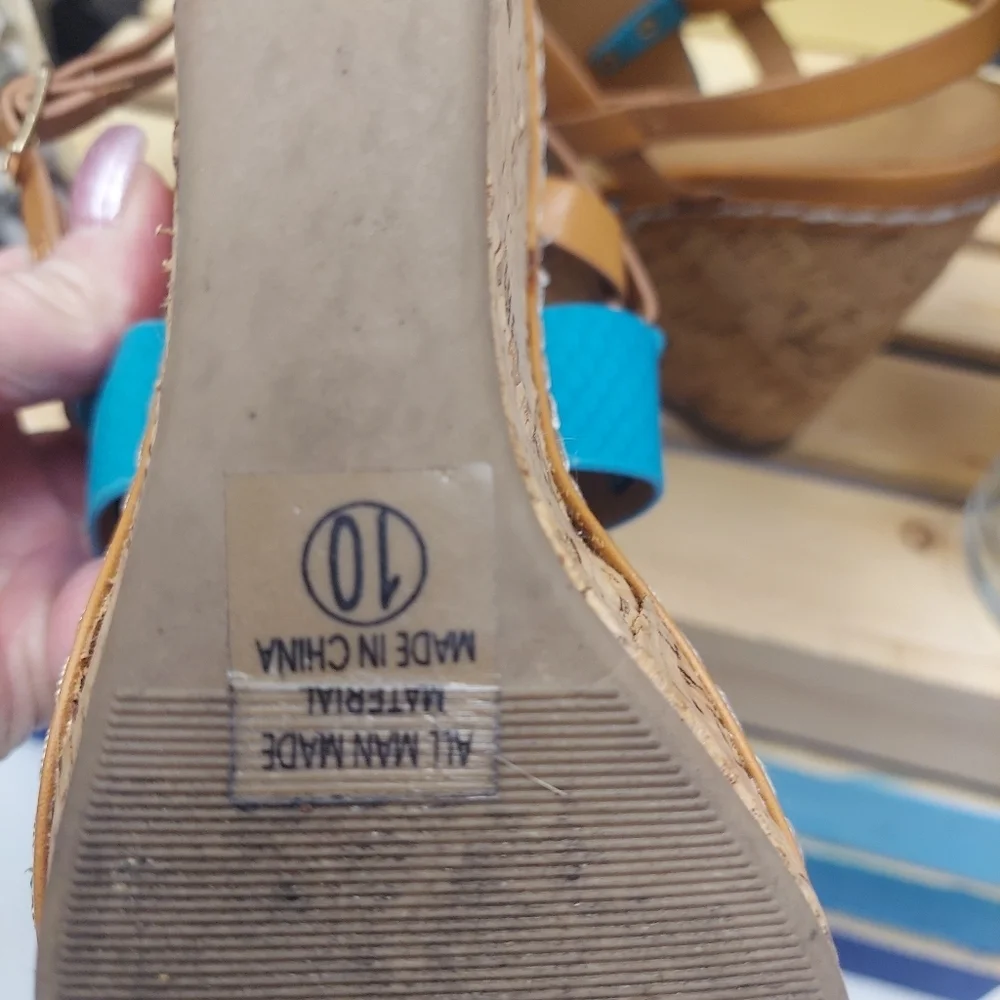 My Delicious Shoes Women's Loren-S Aqua Teal Wedge Sandals Size 10 Used Once