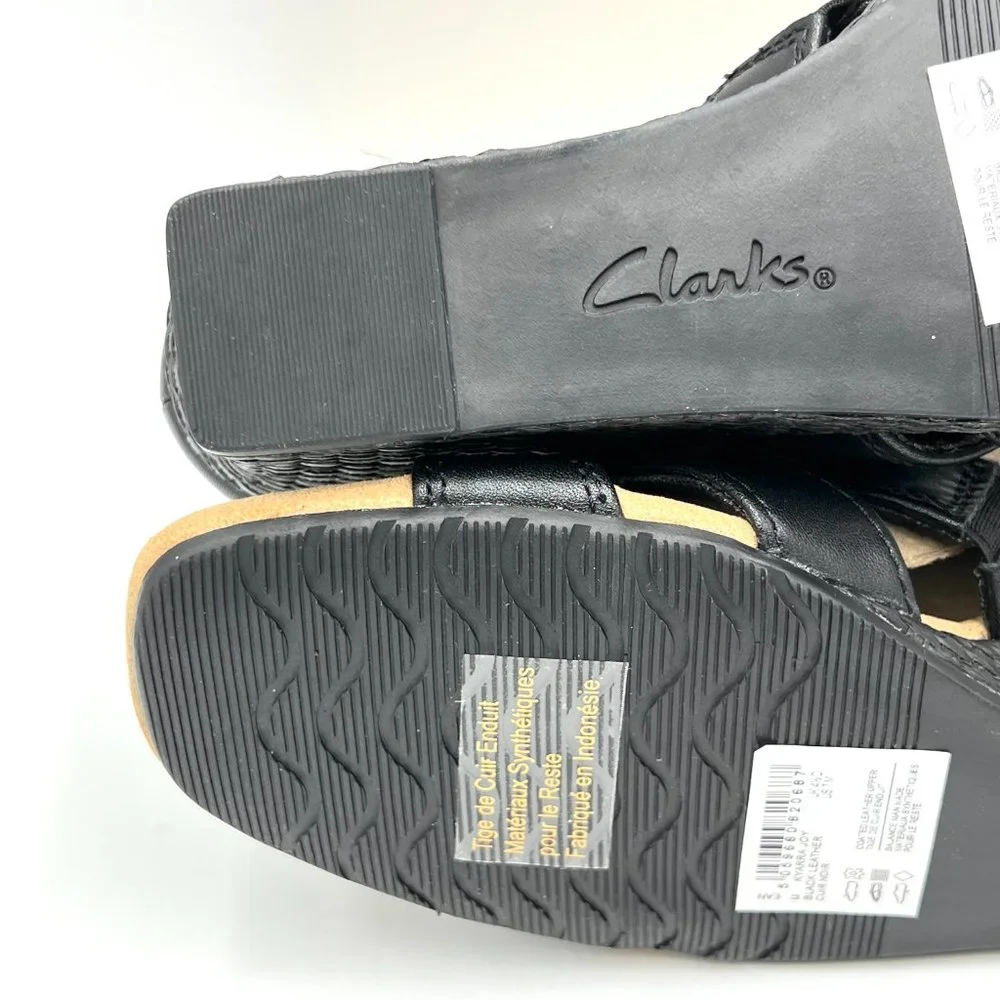 Clarks Womens Size 7 7M‎ Kyarra Joy Black Leather Wedges Sandals Shoes