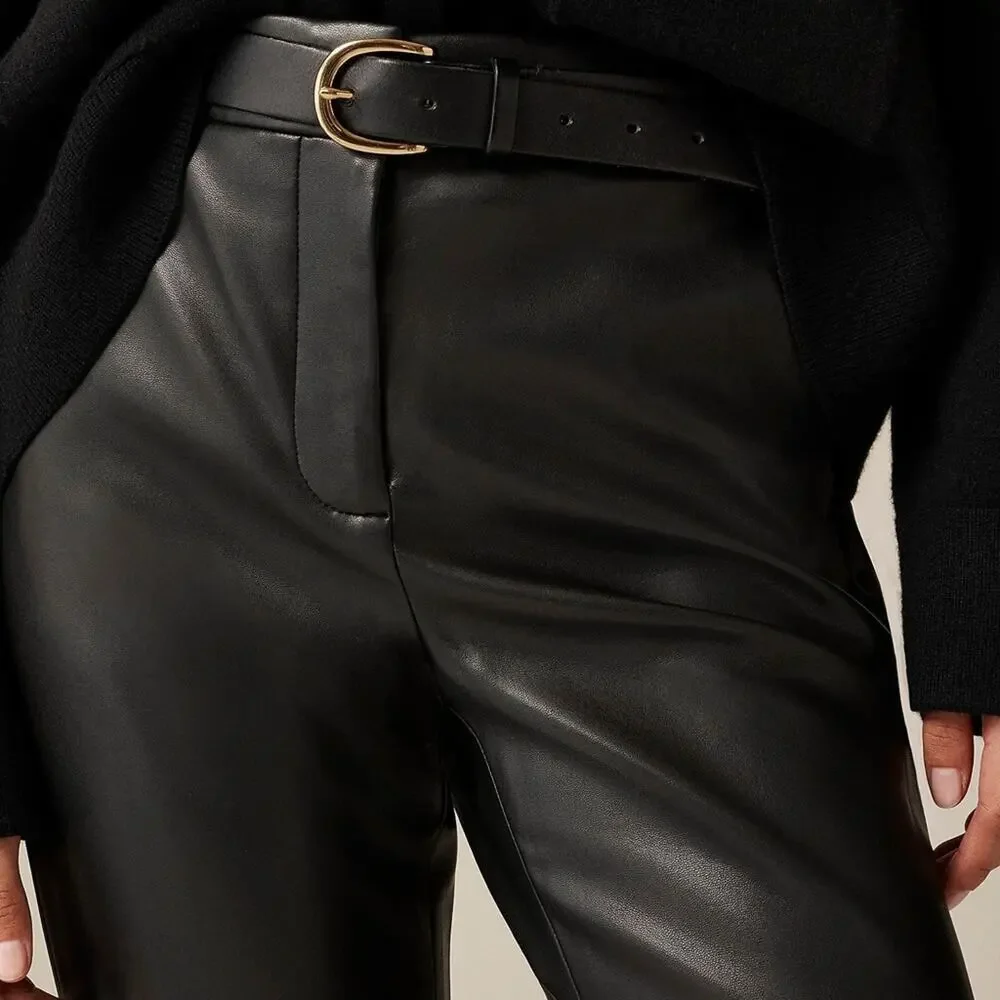 J.CREW Collection Kate Straight-Leg Pant In Vegan Leather Black Size 8