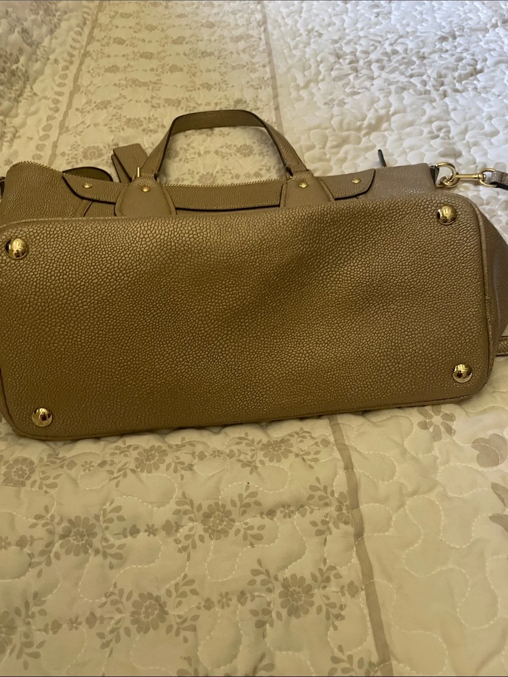 Coach Taupe Pebbled Leather Shoulder Bag with Gold Hardware