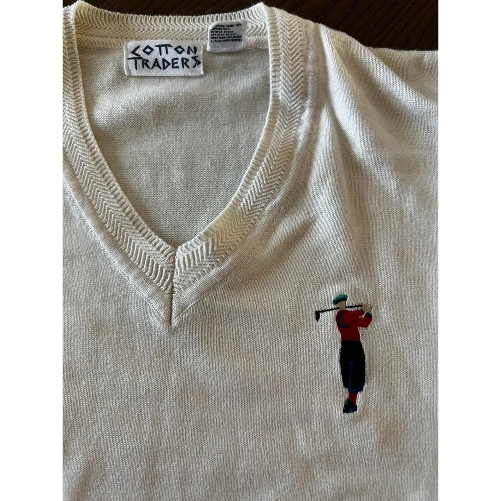 Vintage COTTON TRADERS White Knit GOLF V Neck Sweater Size M Medium‎