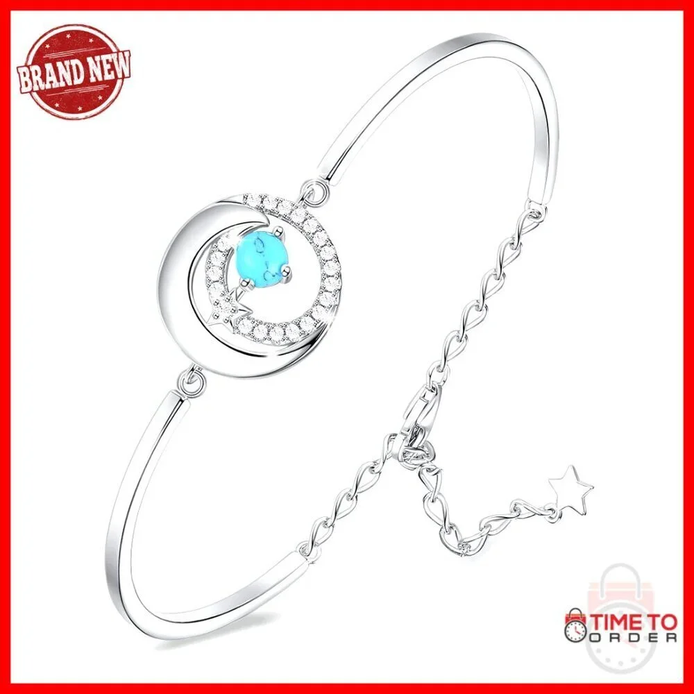 Sterling Silver Moon Star Charm Bracelet Adjustable Chain Elegant Fine Jewelry