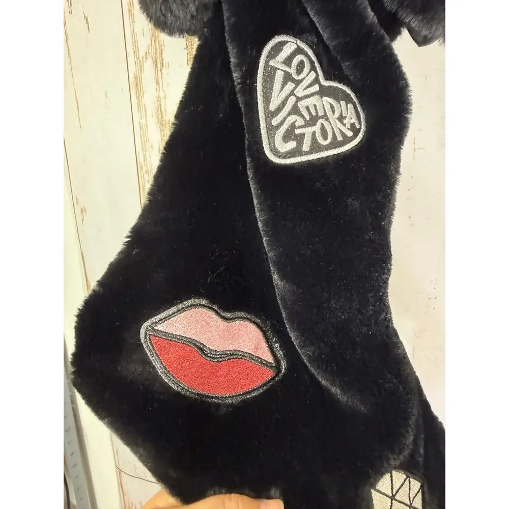Victoria's Secret, Black Fuzzy Fluffy Christmas Stocking. Excellent condition!
