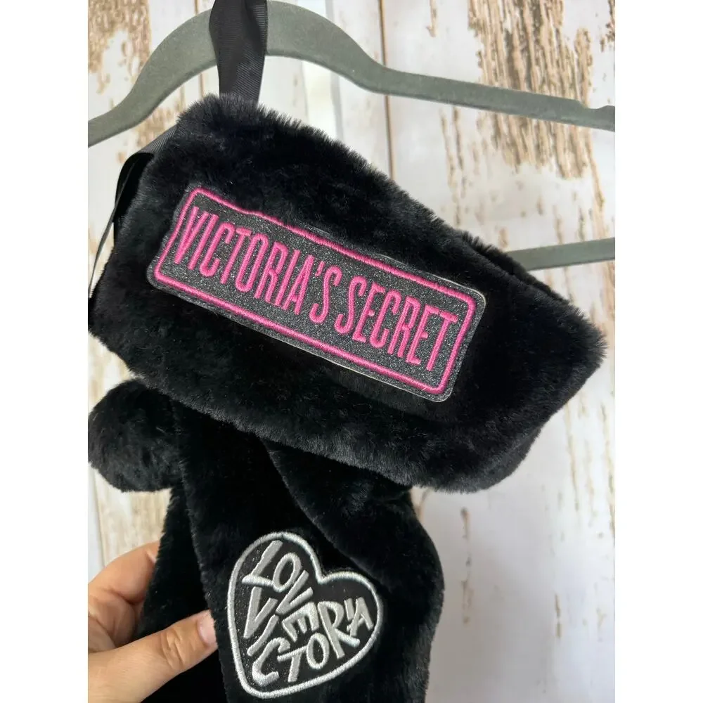 Victoria's Secret, Black Fuzzy Fluffy Christmas Stocking. Excellent condition!