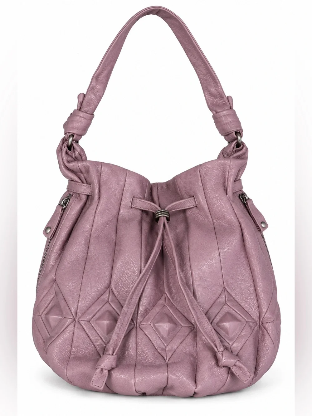 Elliott Lucca Lavender Leather Diamond Woven Bucket Hobo Shoulder Bag