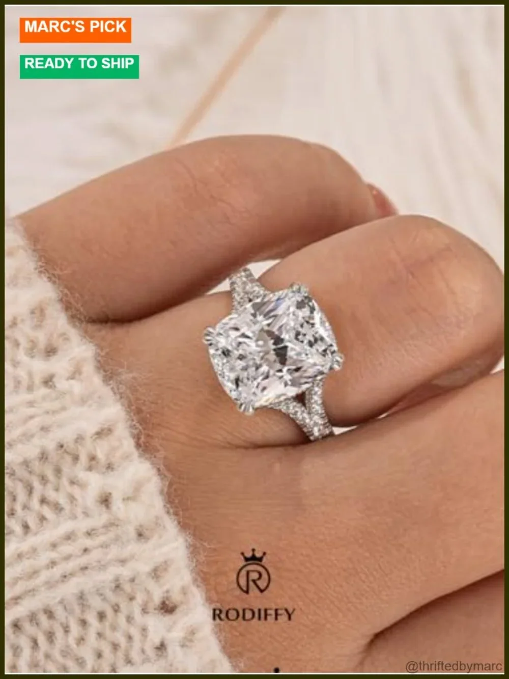 4.5CT Cushion Cut Cubic Zirconia 925 Sterling Silver Promise Ring