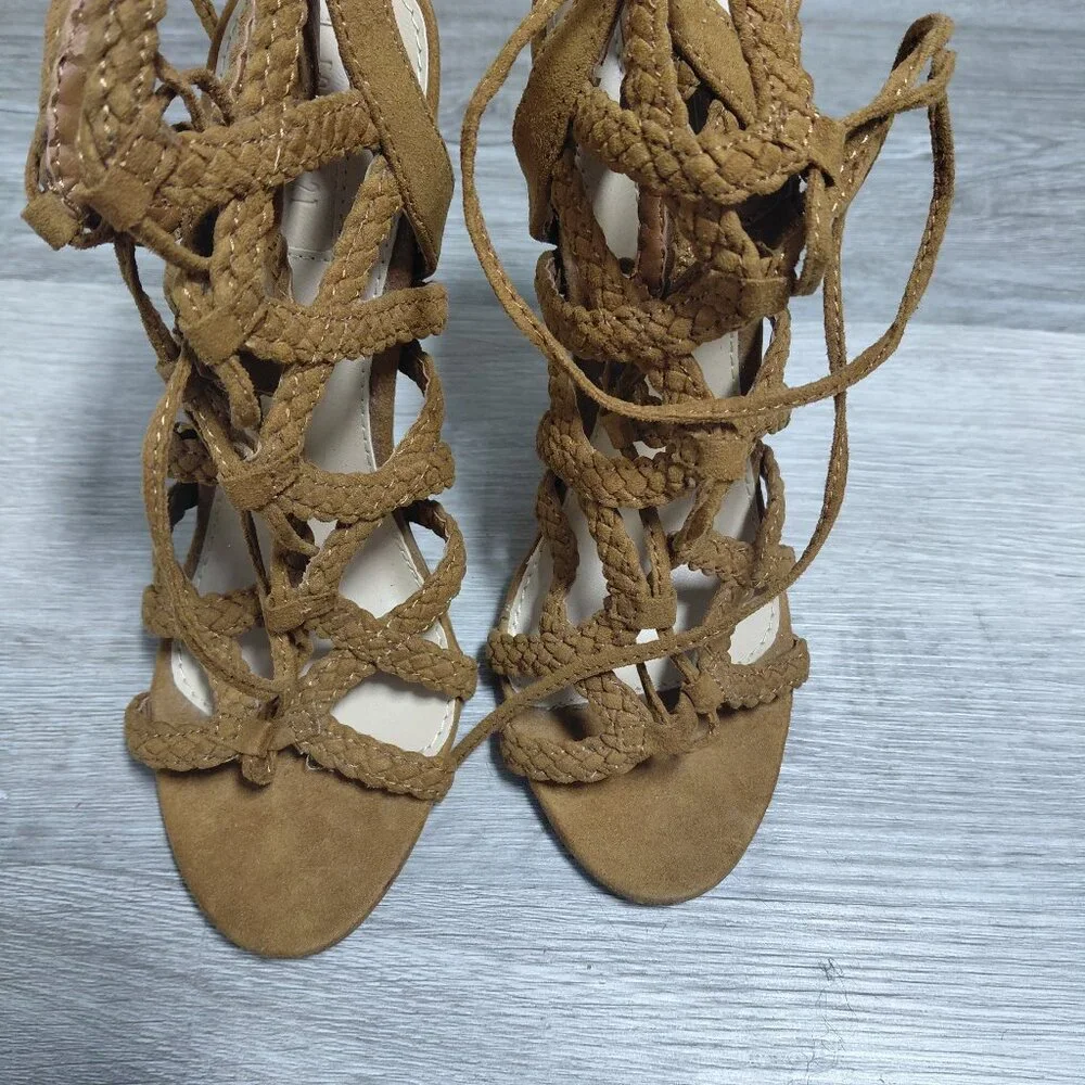 Forever 21 - Brown Suede Braided Glenna Lace Up Strap High Heel - Size 7