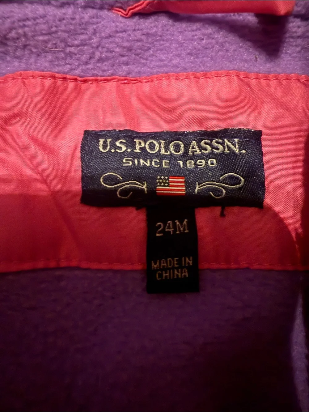U.S. Polo Assn. Girls Pink & Purple Fleece-Lined Snowsuit 24M Ski Suit 2T