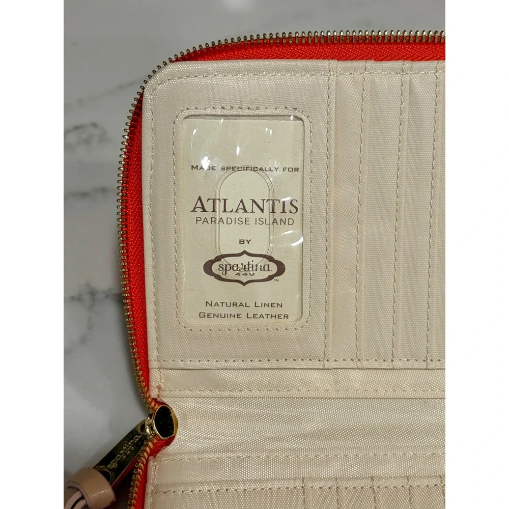 Spartina 449 Atlantis Paradise Island Linen Leather Wristlet Wallet Navy Coral