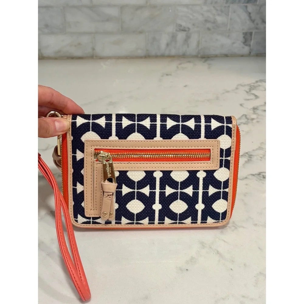 Spartina 449 Atlantis Paradise Island Linen Leather Wristlet Wallet Navy Coral
